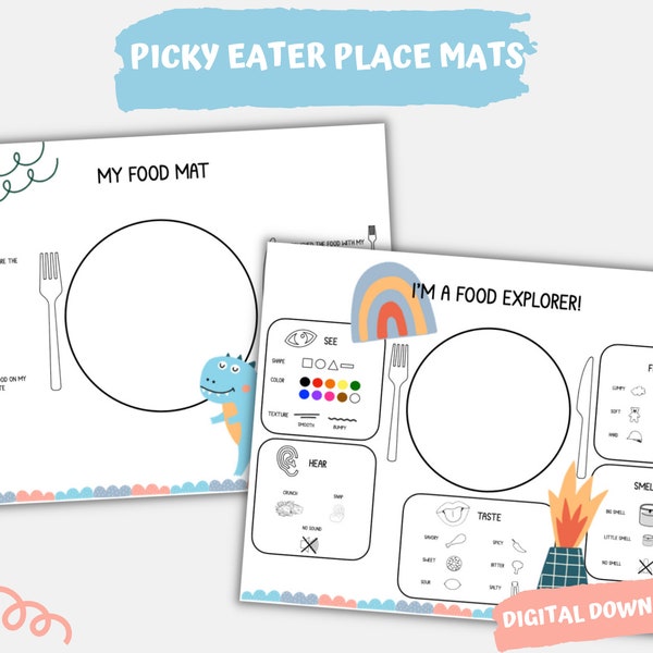 Printable Dinosaur Place Mats for Picky Eaters, Food Explorer Worksheet for Toddlers & Children to Become More Adventurous Eaters