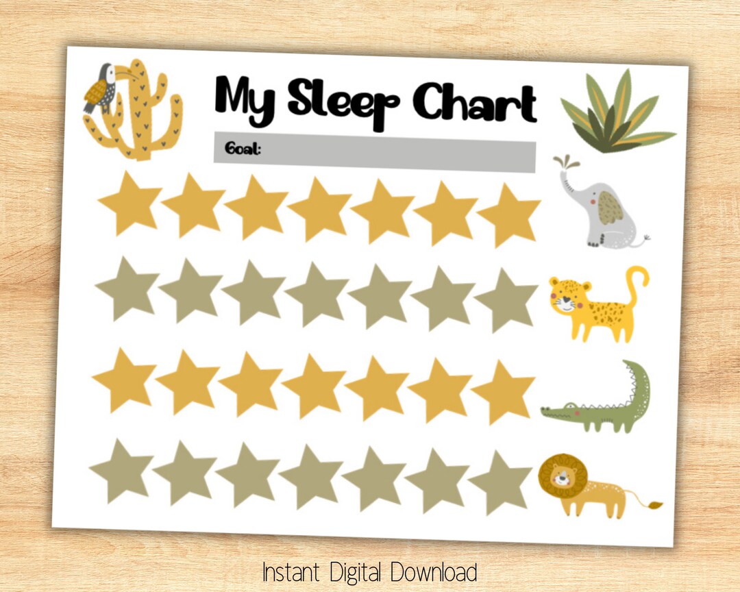 Sleep Sticker Chart, Printable Wild Animals Reward Tracker for Toddlers