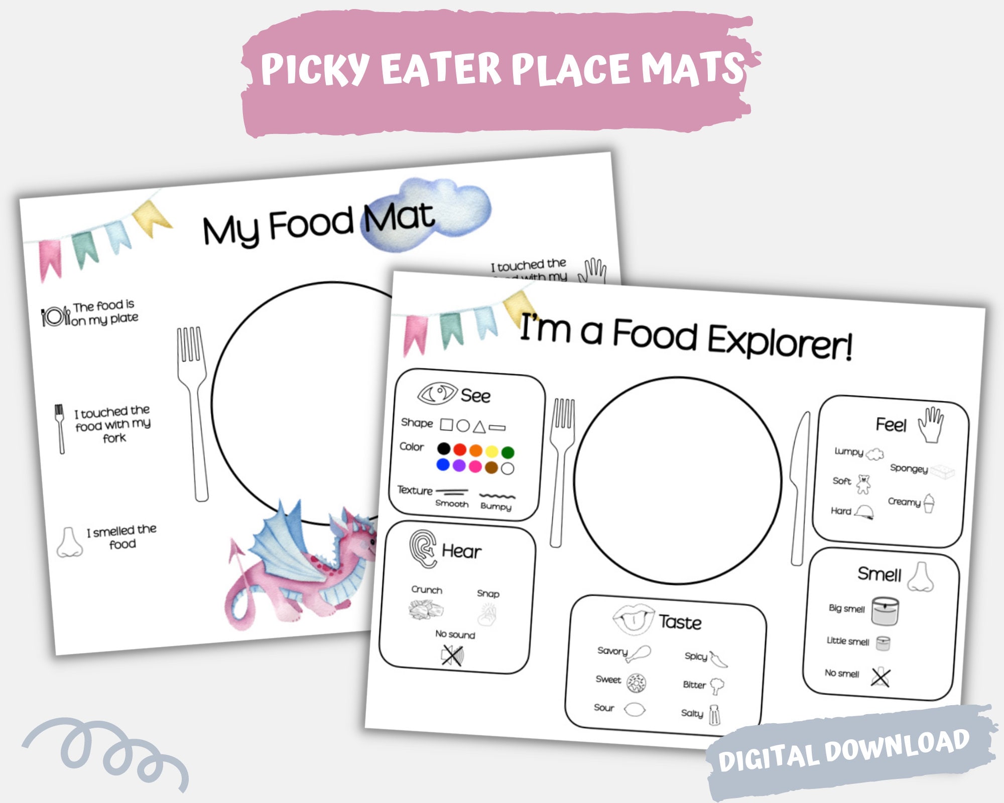 Picky Eater Place Mats, Printable Dragon Food Explorer Worksheet for