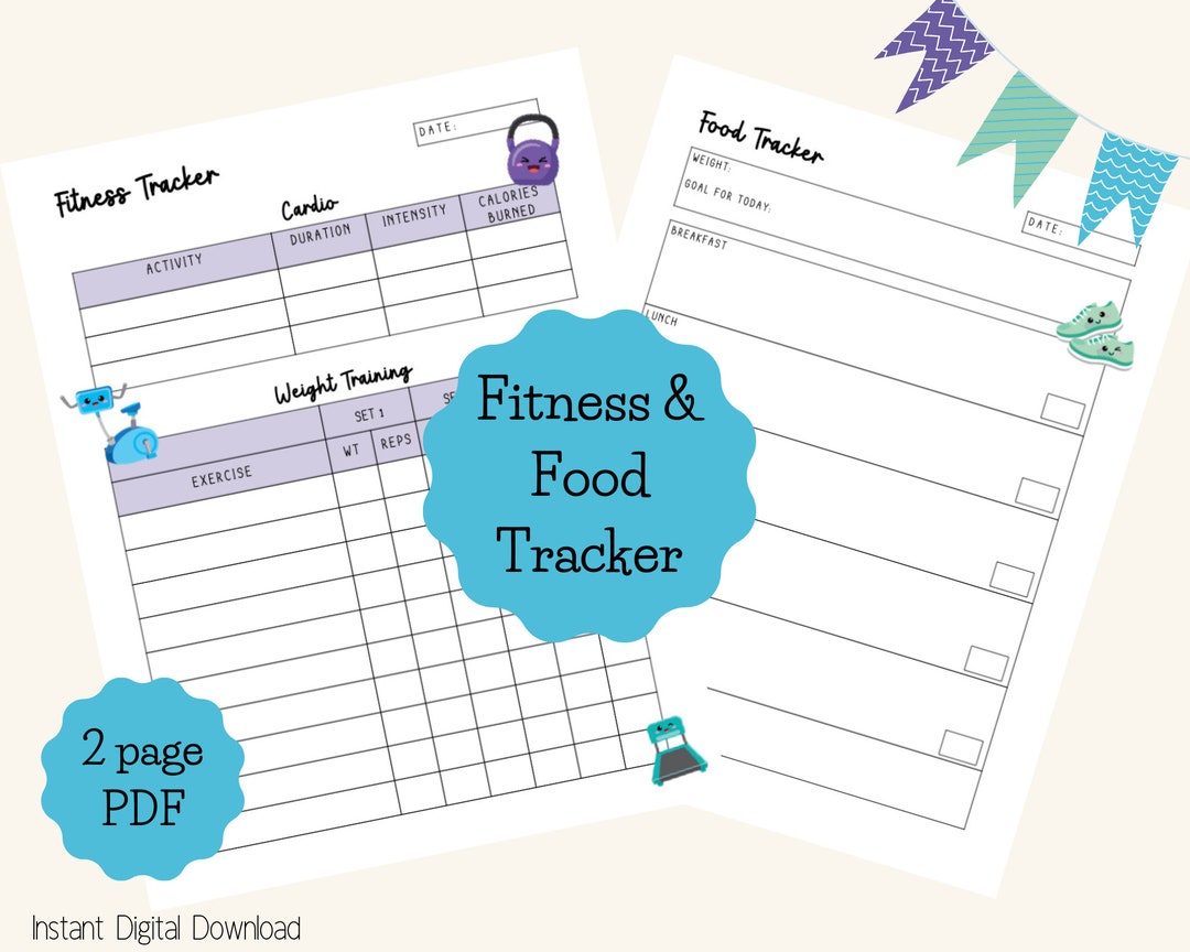 Food and Fitness Tracker Printable or Digital Meal and Etsy