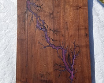 White Oak with Blue Pearl Epoxy Family Tree Lichtenburg Fractal Wood burning