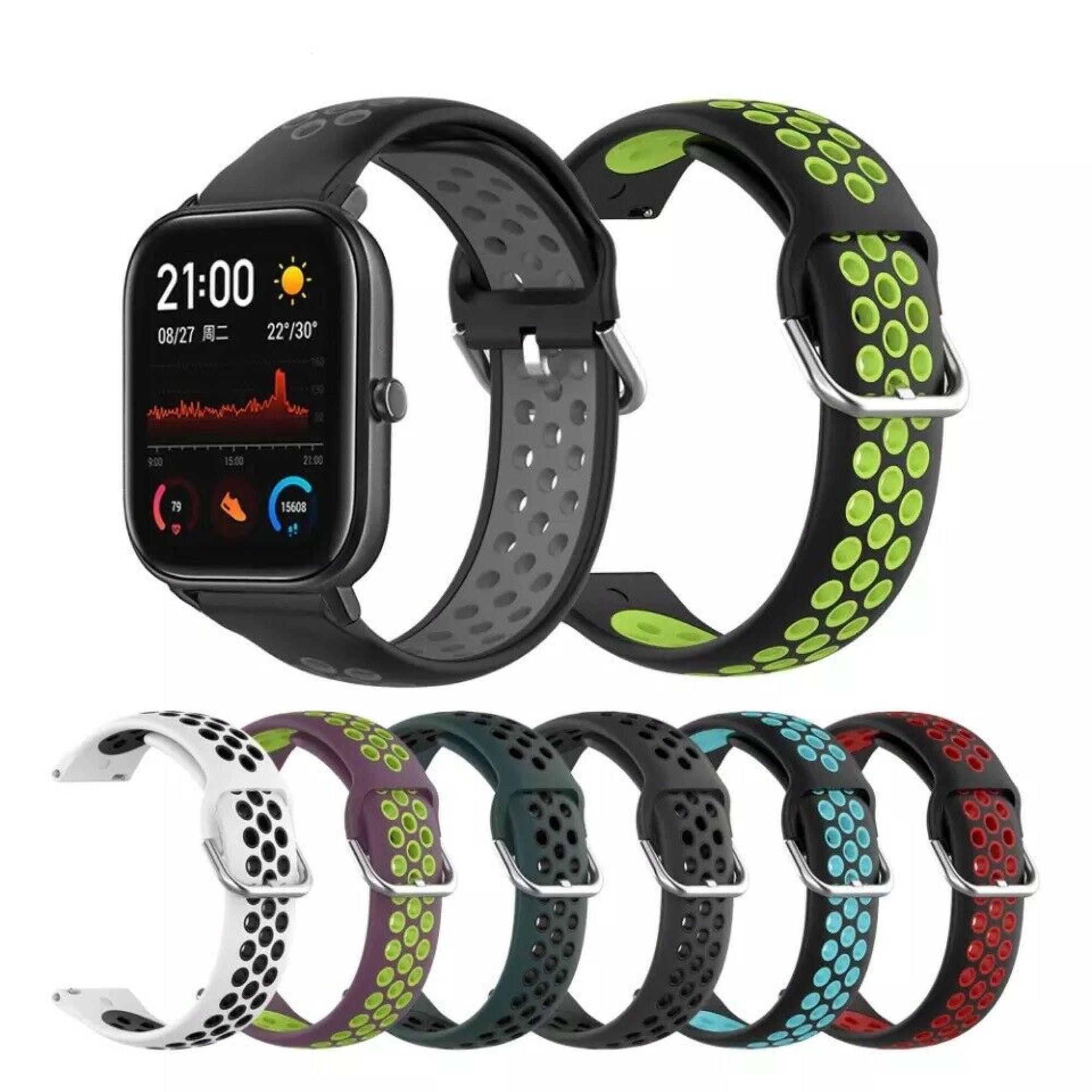  Sport Bands Compatible with Amazfit Bip U Pro/Gts 4mini Band  20mm Breathable Replacement Silicone Bands Straps Wristband- Black Gray :  Cell Phones & Accessories