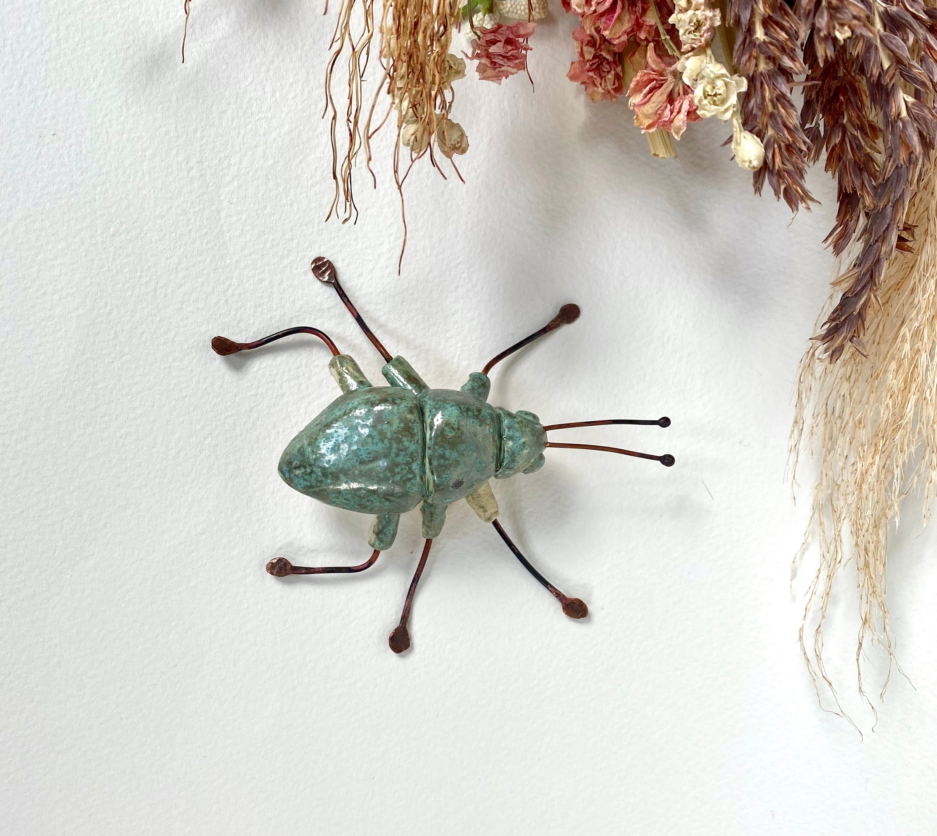 Green and copper Ceramic leaf beetle Etsy