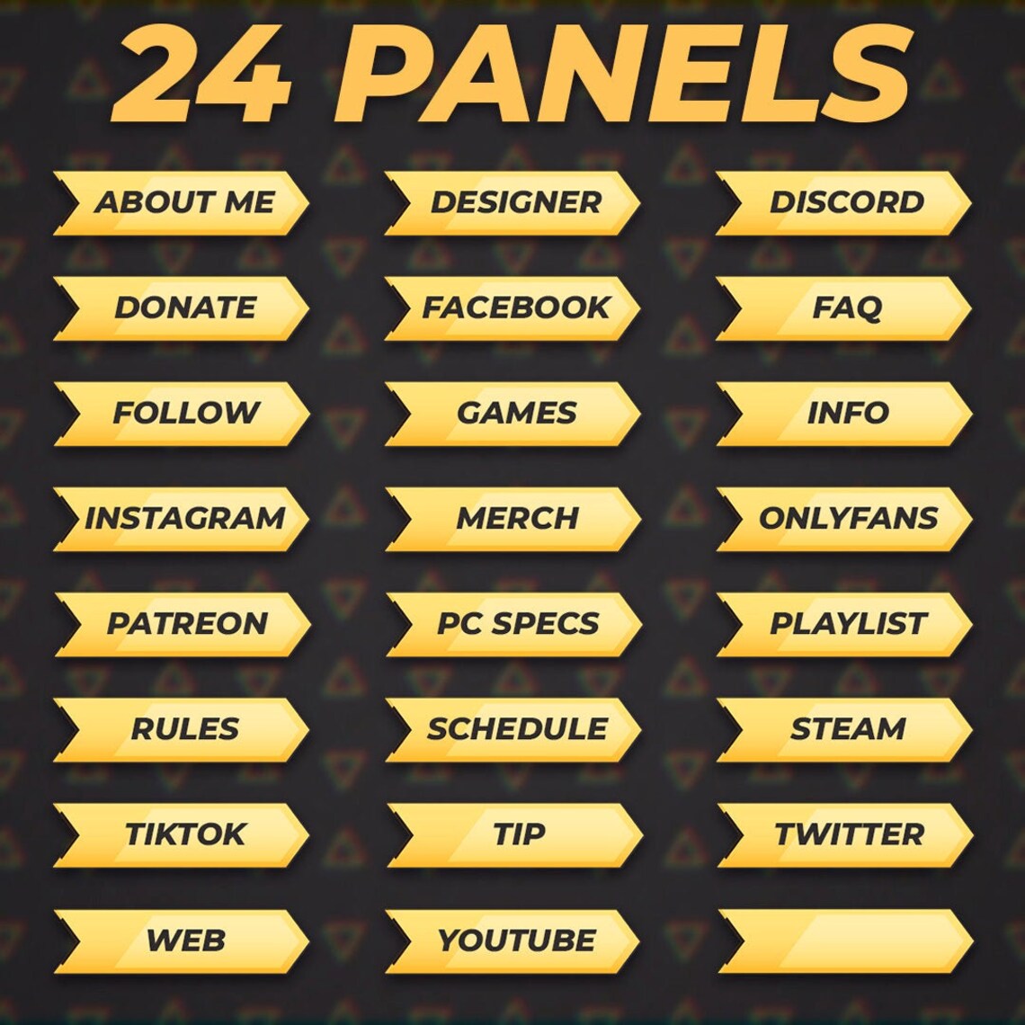 24 PANELS for TWITCH STREAMING. Yellow and Black Panels. - Etsy UK