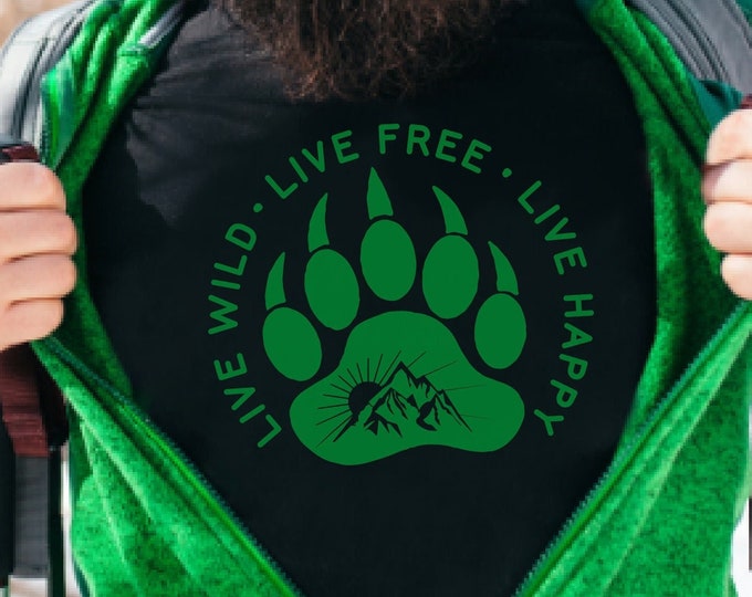 Live Free Shirt PNG Black Bear Decor Hiking Gift For Explorers Mountain Wall Art Log Cabin Decor Outdoorsy POD Designs Mountain Printable