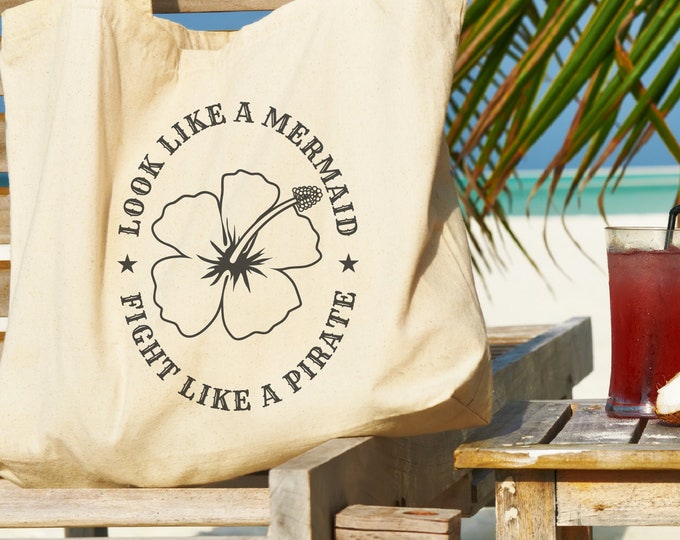 Mermaid Gifts Look Like a Mermaid Fight Like a Pirate Shirt PNG Hibiscus Flower Wall Art Mermaid Decor Beach House Art Mermaid POD Designs