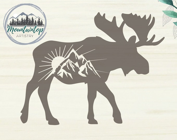 Moose Mountain SVG, Moose Wall Art Decal, Moose Gift Ideas, Moose SVG, Mountain Moose SVG, Moose Cabin Decor Ideas, Moose Laser Engraving