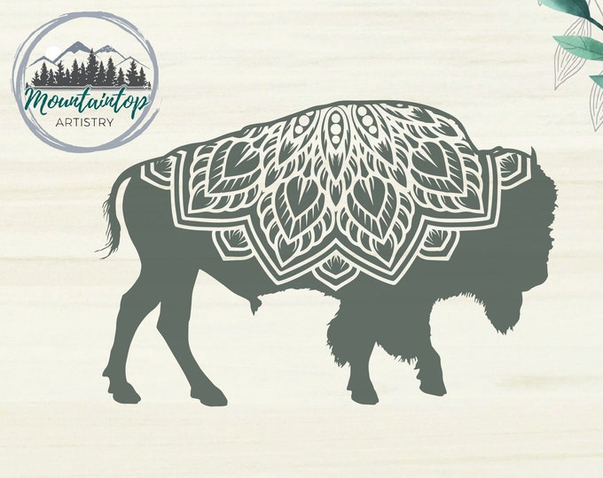 Mandala Bison SVG, Zentangle Buffalo SVG, Boho Bison SVG, Bison Gift Ideas, Buffalo Bison Laser Engraving Cut File