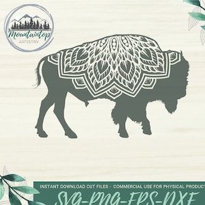 Mandala Bison SVG, Zentangle Buffalo SVG, Boho Bison SVG, Bison Gift Ideas, Buffalo Bison Laser Engraving Cut File