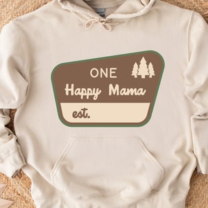 Letrero de One Happy Mama, decoración para el primer cumpleaños, letrero personalizable de Happy Camper, decoración para baby shower en el parque nacional, decoración para acampar, diseños de One Happy Camper POD