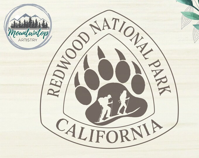 Redwood National Park SVG, Redwoods California SVG, Hiking Trail Logo, Bear Paw SVG, Redwood National Park Gift Ideas