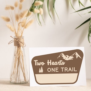 Dos corazones un sendero signo bosque decoración de la boda signo personalizable para la boda decoración del bosque parque nacional regalo de boda signo de fuga personalizado