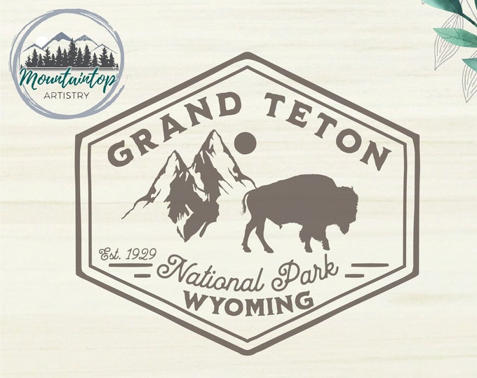 Grand Teton National Park Gift Wyoming Shirt PNG National Park Wall Art Bison Decor Wyoming SVG Grand Teton POD Designs Wyoming Print Bison