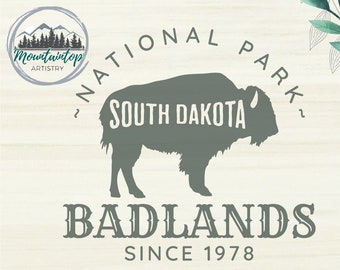 Badlands National Park, South Dakota SVG, American Bison, Badlands, National Park Decor, Buffalo Wall Art, National Park Gifts