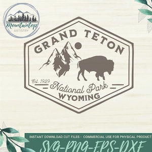 Grand Teton Nationalpark Geschenk Wyoming Shirt PNG Nationalpark Wandkunst Bison Dekor Wyoming SVG Grand Teton POD Designs Wyoming Druck Bison