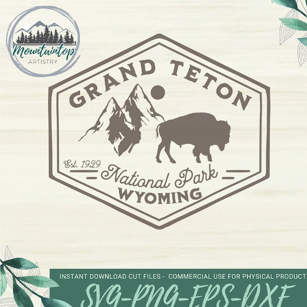 Grand Teton National Park Gift Wyoming Shirt PNG National Park Wall Art Bison Decor Wyoming SVG Grand Teton POD Designs Wyoming Print Bison