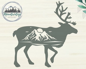 Caribou Shirt PNG Alaska Caribou Wall Art Mountain Tundra Caribou PNG Alaska Gift Reindeer SVG Mountain Decor Caribou Log Cabin Wall Art