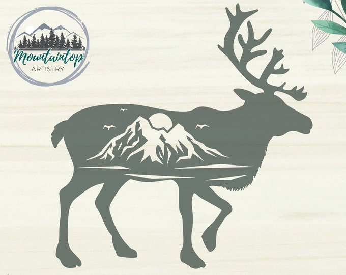 Caribou Shirt PNG Alaska Caribou Wall Art Mountain Tundra Caribou PNG Alaska Gift Reindeer SVG Mountain Decor Caribou Log Cabin Wall Art