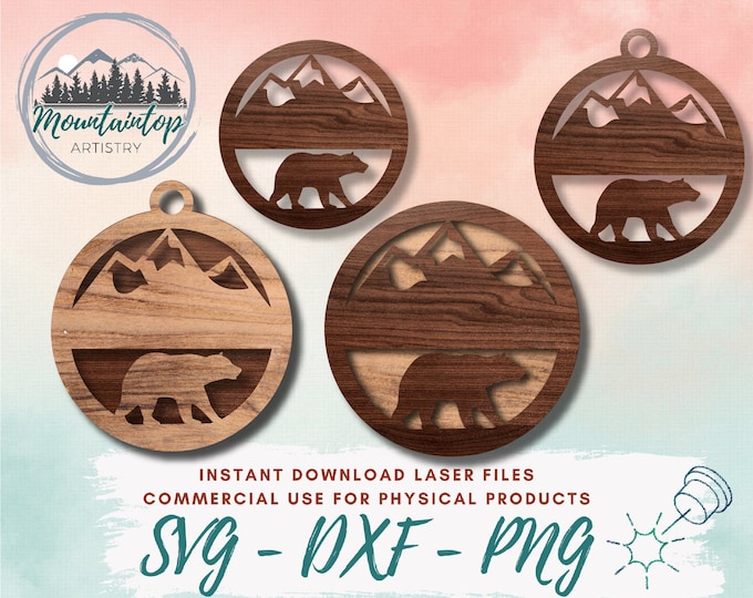Bear Laser Cut File, Christmas Ornament SVG Laser Cut File, Earring Laser Cut File, Married Ornament, 3d Laser Cut Files