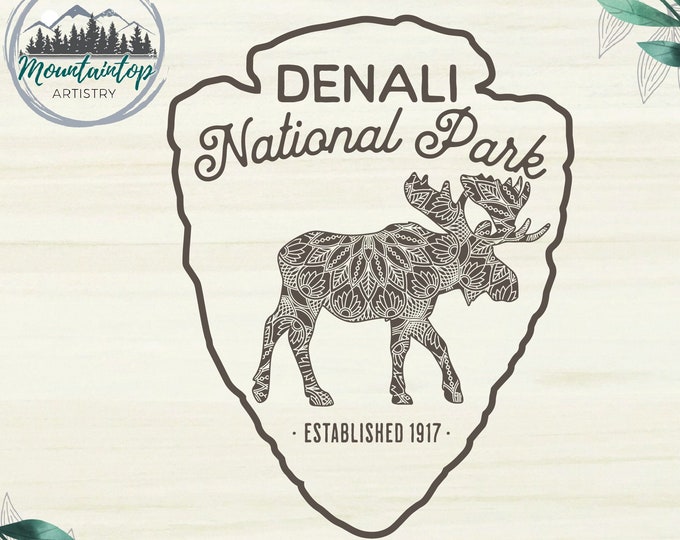 Denali National Park Shirt PNG Alaska National Park Gift Alaska Moose Mandala Alaska Zentangle Denali Wall Art Alaska POD Designs Moose Gift