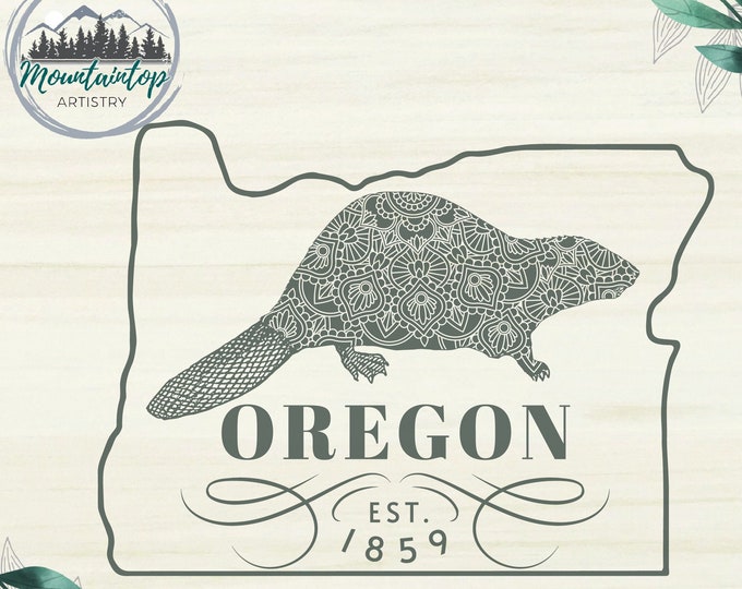 Oregon State Animal SVG, Oregon Beaver, Oregon State Outline, Mandala Zentangle, Oregon Gift Ideas DXF Laser Engraving Cut File