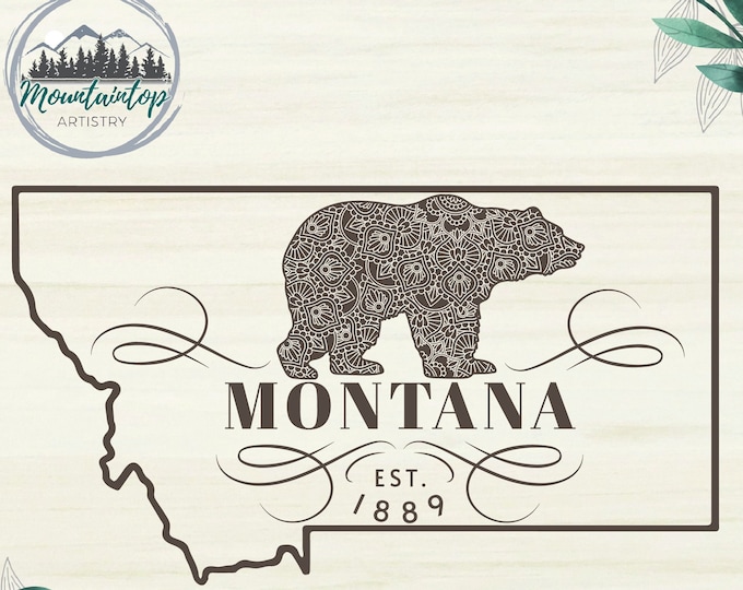 Montana State Grizzly Bear SVG, Montana State Outline, Montana State Animal Gift Ideas, DXF Laser Engraving Cut File