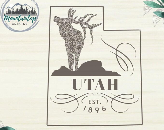 Utah Shirt PNG Elk Wall Art Utah Laser Engraving File Elk Decor Utah State Gift Elk Shirt Sublimation Design Utah POD Designs Elk Printable