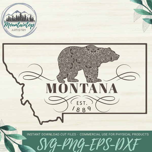 Montana State Grizzly Bear SVG, Montana State Outline, Montana State Animal Gift Ideas, DXF Laser Engraving Cut File