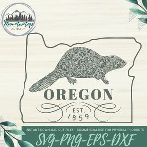 Oregon State Animal SVG, Oregon Beaver, Oregon State Outline, Mandala Zentangle, Oregon Gift Ideas DXF Laser Engraving Cut File