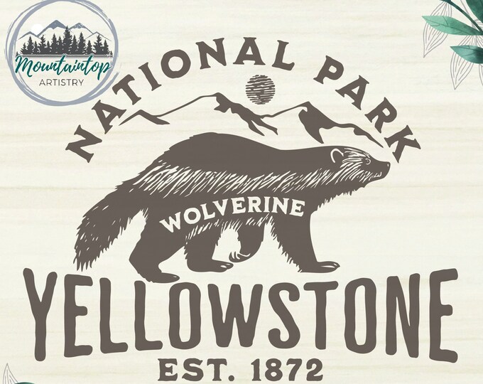 Yellowstone National Park SVG, National Park Gift Ideas, Wolverine Yellowstone National Park, Wolverine Laser Engraving Cut File
