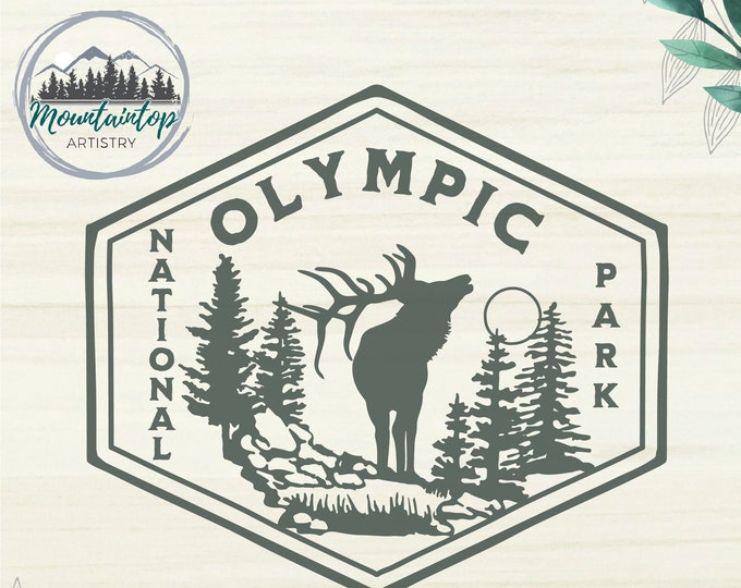 Olympic National Park SVG, National Park Gift Ideas, Washington State, Bugling Elk Mountain Design