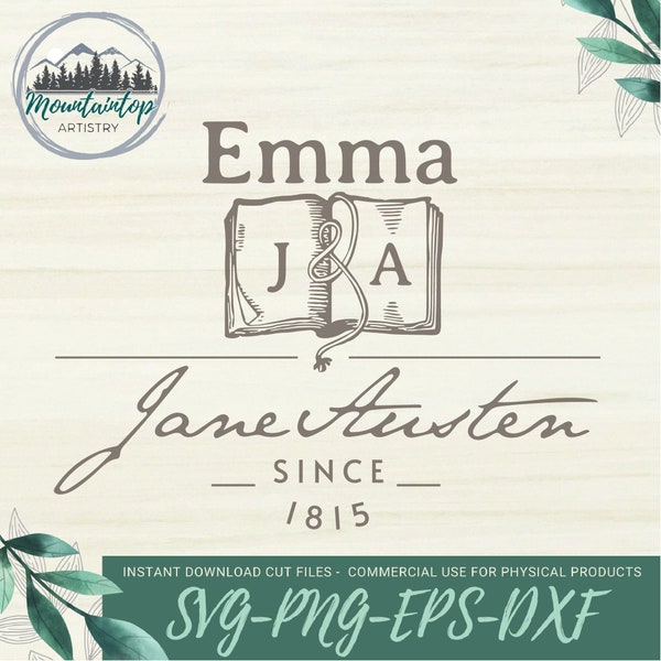 Emma Book SVG, Jane Austen Novel Gift Idea, Bibliophile Book Lover, Bookish DXF Laser Engraving Cut File