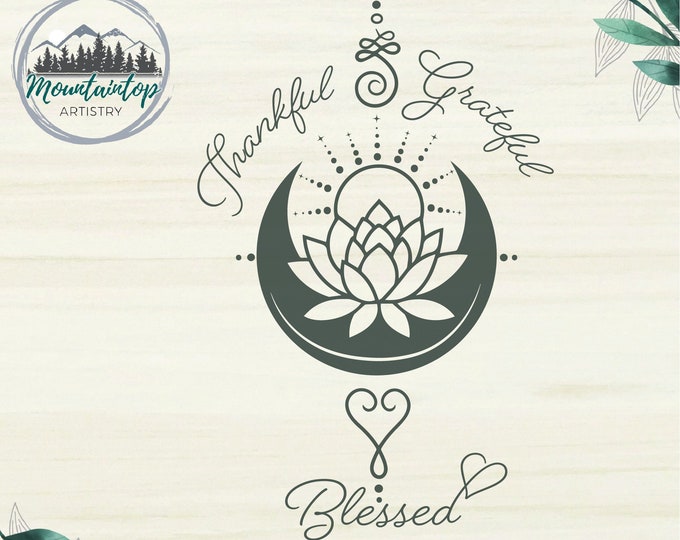 Thankful Grateful Blessed SVG, Enlightenment, Sun Moon Alchemy SVG, Celestial Sun Moon Stars DXF Laser Engraving Cut File
