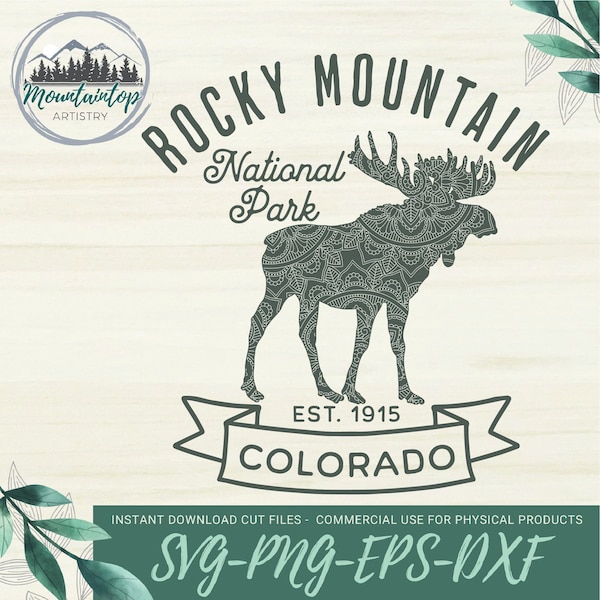 Rocky Mountain National Park Shirt PNG Moose Mandala Wall Art Colorado Gift National Park Decor Rocky Mountain POD Design Colorado Printable