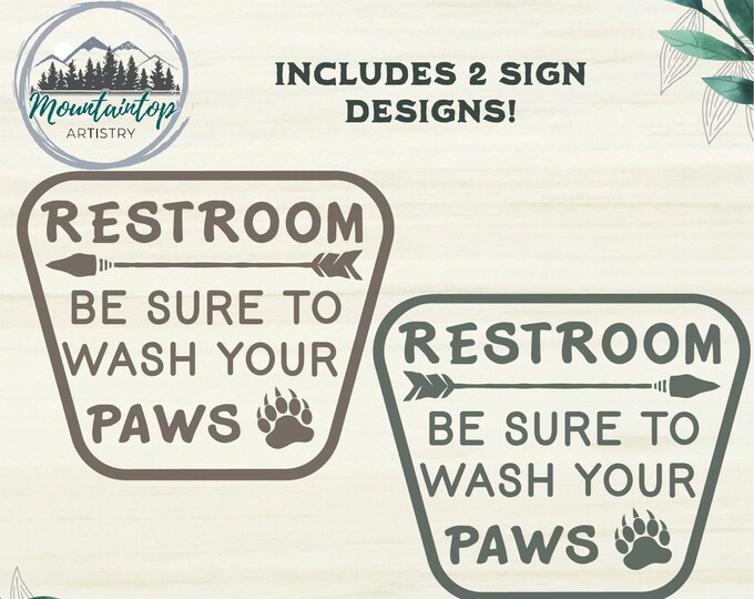 Restroom Sign SVG Forest Service Restroom Sign PNG National Park Bathroom Sign Log Cabin Decor Wash Your Paws Sign Black Bear Decor Wall Art