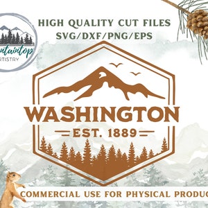 Cadeaux Washington Décoration montagne Art mural forêt État de Washington Chemise montagne imprimable PNG Cadeau de pendaison de crémaillère Washington PNW POD Designs