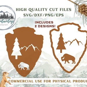 Parc national Arrowhead Wall Art Bison Cadeau Camping Anniversaire Woodland Baby Shower Decor Forêt Classe Thème Boho Mountain SVG coupe fichier