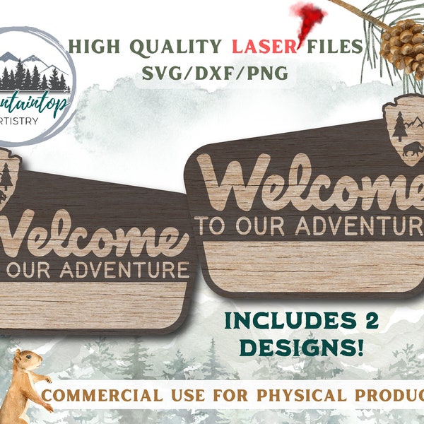 Welcome To Our Adventure Sign Laser Engraving Wedding Decor Forest Gift National Park Sign Customizable Adventure SVG Woodland Wall Art DXF