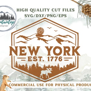 Camicia di New York PNG Alce Decor Regalo di New York Montagna Wall Art New York Keepsake Moose Stampabile New York POD Disegni Montagna Cappello Patch SVG