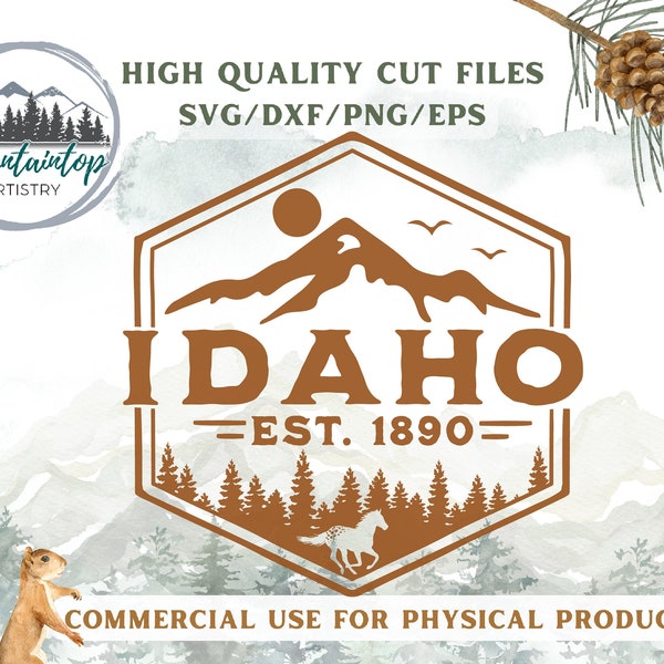 Idaho Wall Art Horse Decor Idaho Housewarming Gift Mountain SVG Adventure Decal Idaho Shirt PNG Mountain Hat Badge Idaho POD Designs Forest