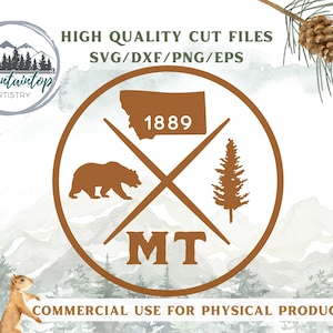 Montana Bär Wand Kunst Druckbare Geschenk Montana Zustand SVG Blockhaus Dekor Wald Abziehbild Wald Kunst Boho Wilder Westen Schnittdatei Montana POD Designs