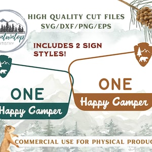 Un feliz camper signo primer cumpleaños decoración un feliz camper regalo parque nacional vivero bosque pared arte oso tema baby shower personalizable