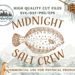 Midnight Salt Crew Flounder SVG Regalo de pesca para él Flounder Gigging Camisa PNG Flounder Pesca Pared Arte Flounder Regalo para pescadores Calcomanía