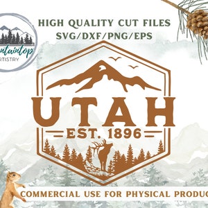 Utah Wall Art Mountains SVG Adventure Decal Utah Badge Elk Decor Log Cabin Art Mountain Gift For Hunters Elk SVG Utah POD Designs Elk Gifts