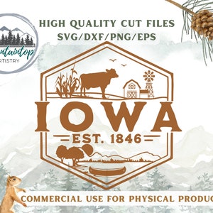 Art mural de l'Iowa, décoration agricole, cadeau de bétail pour les éleveurs, chemise de l'Iowa, sticker aventure, cadeau de pêche, Iowa, SVG, art mural de la vie à la ferme, cadeau d'agriculteurs