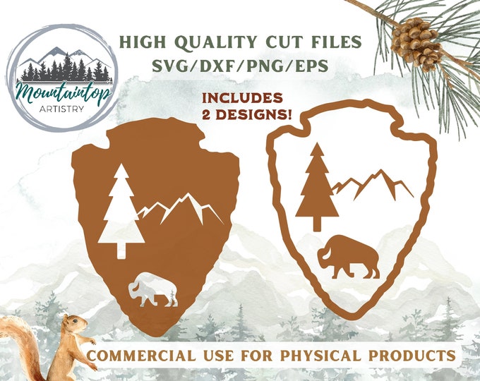 National Park Arrowhead Wall Art Bison Gift Camping Birthday Woodland Baby Shower Decor Forest Classroom Theme Boho Mountain SVG cut file