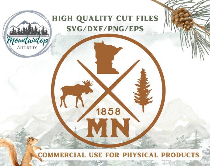 Minnesota Gift Moose Wall Art Rustic Log Cabin Decor Minnesota SVG PNG Outdoorsy Design State Shirt Moose Decor Adventure DIY Gift Woodland