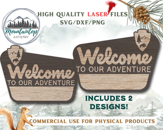 Welcome To Our Adventure Sign Laser Engraving Wedding Decor Forest Gift National Park Sign Customizable Adventure SVG Woodland Wall Art DXF