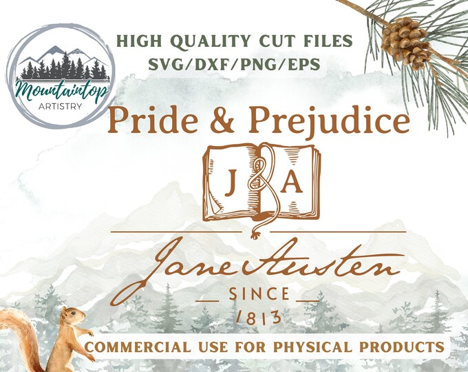 Pride and Prejudice SVG Jane Austen Gift Bibliophile Shirt PNG Jane Austen Decor Dark Academia Wall Art Bookish POD Design Jane Austen Print