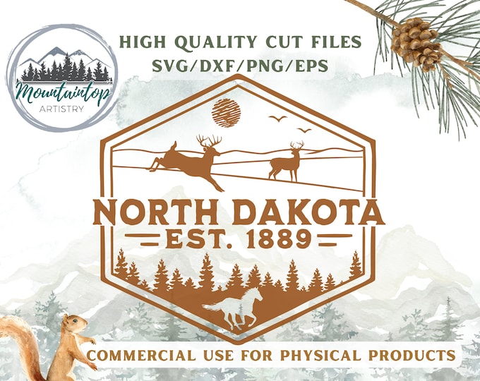North Dakota Shirt PNG Wild Horses Wall Art Whitetail Deer Decor North Dakota Sublimation Designs Whitetail Deer POD Designs North Dakota